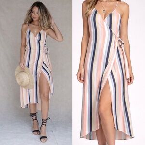 Saltwater Luxe Vertical Stripe Wrap Midi Dress Sz XS